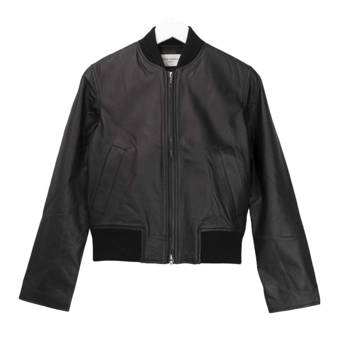 Officine Generale Boxy Black Leather Bomber Jacket