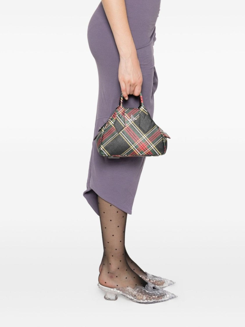 Vivienne Westwood Black Tartan Check Structured Top Bag