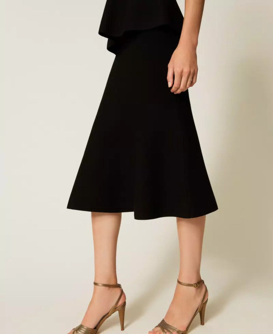 Twin-Set Black Midi Skirt With Fitted Waist