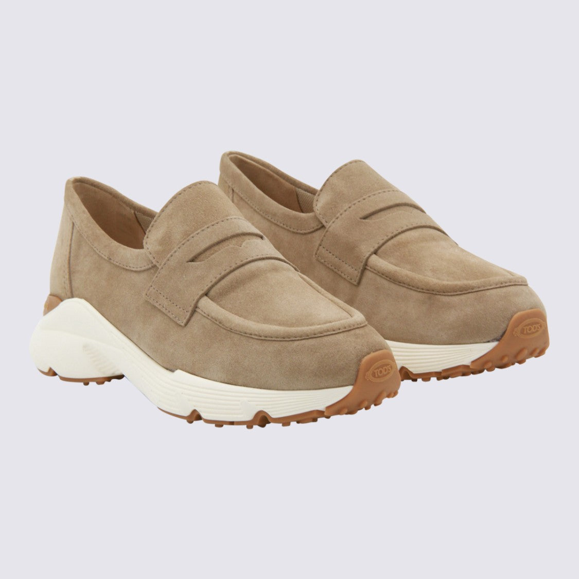 Tod's Suede Loafer Flats With Chunky White Rubber Sole