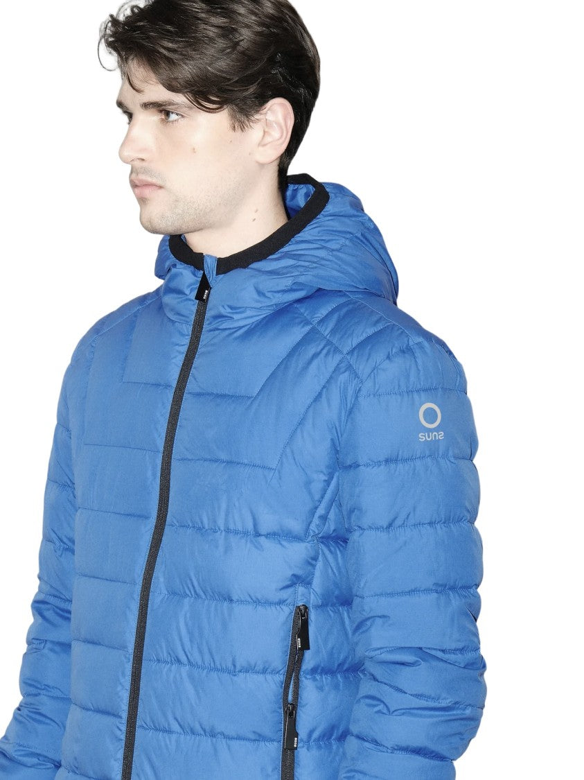 Suns Quilted Blue Puffer Jacket With Adjustable Hood
