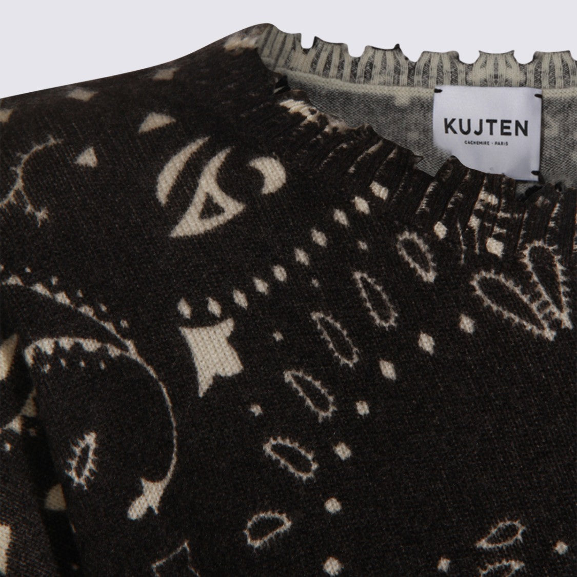 Kujten Black Sweater With Intricate Paisley And Floral Patterns