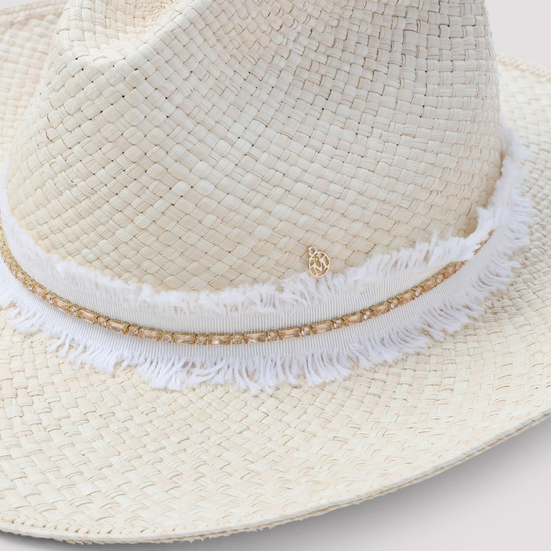 Maison Michel Nude Brimmed Hat With Delicate Fringe Detail