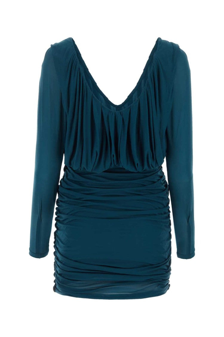 Saint Laurent Teal Green Jersey Mini Dress