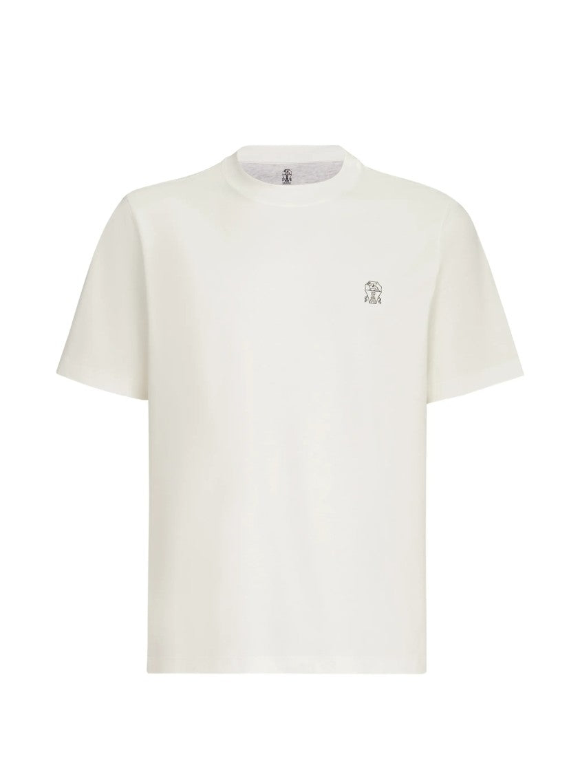 Brunello Cucinelli Cotton Embroidered Logo Crewneck T-Shirt