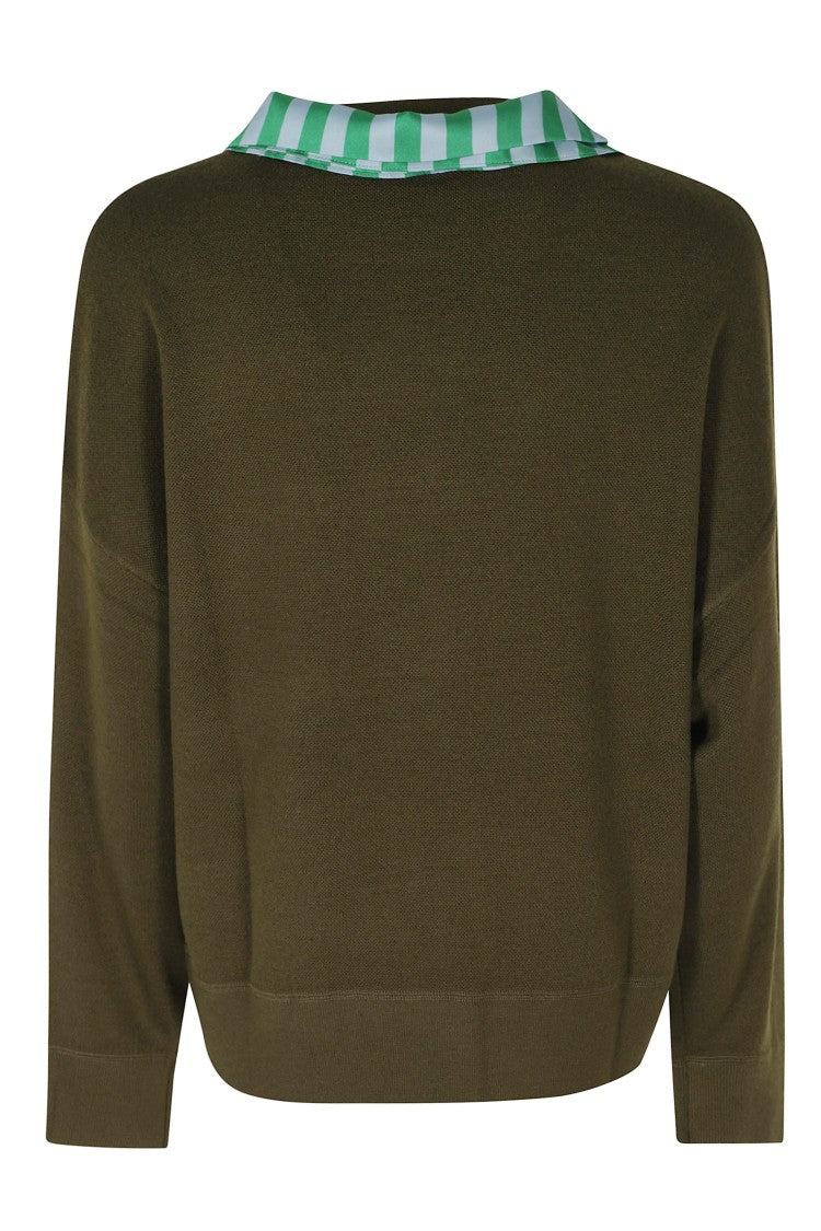 Essentiel Antwerp Khaki Mission Scarf Detail Wool-Blend Pullover Sweater