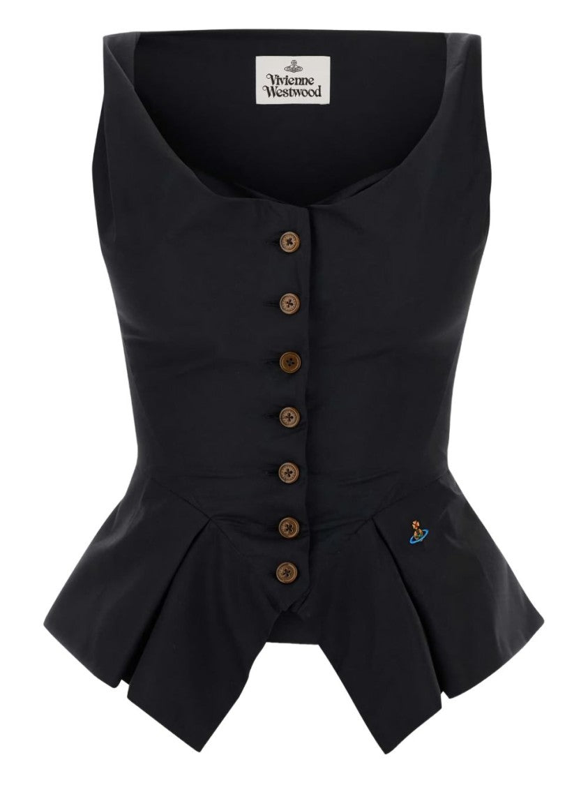 Vivienne Westwood Black Peplum Hem Cotton Sleeveless Top