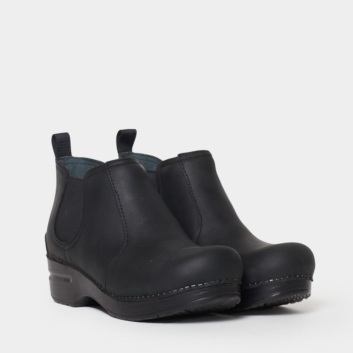 Dansko Ankle Boot With Side Elastics In Black Oiled Leather