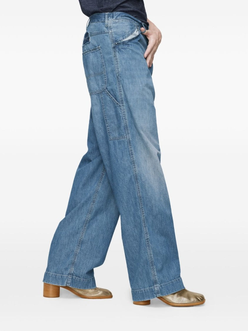 Maison Margiela Wide-Leg Denim Jeans With Light Blue Wash And Unique Stitching