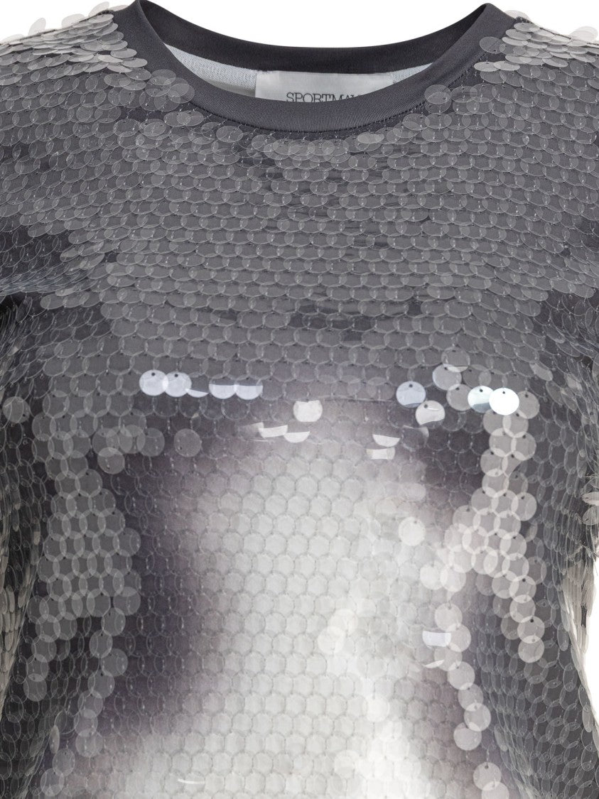 Max Mara Shimmering Sequin-Embellished Grey Top