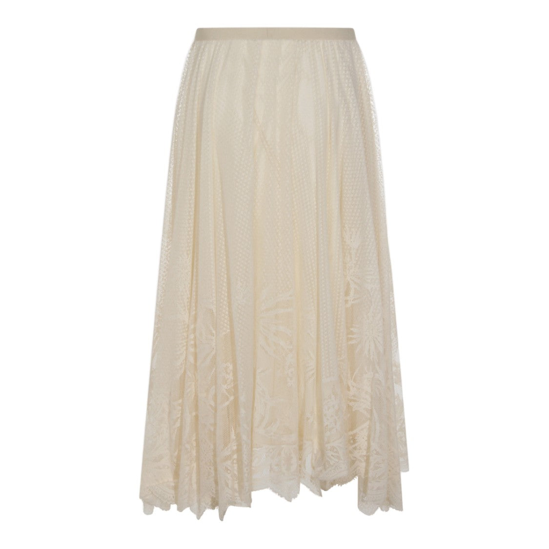 Fabiana Filippi Sheer Floral Lace Midi Skirt With Scalloped Hem
