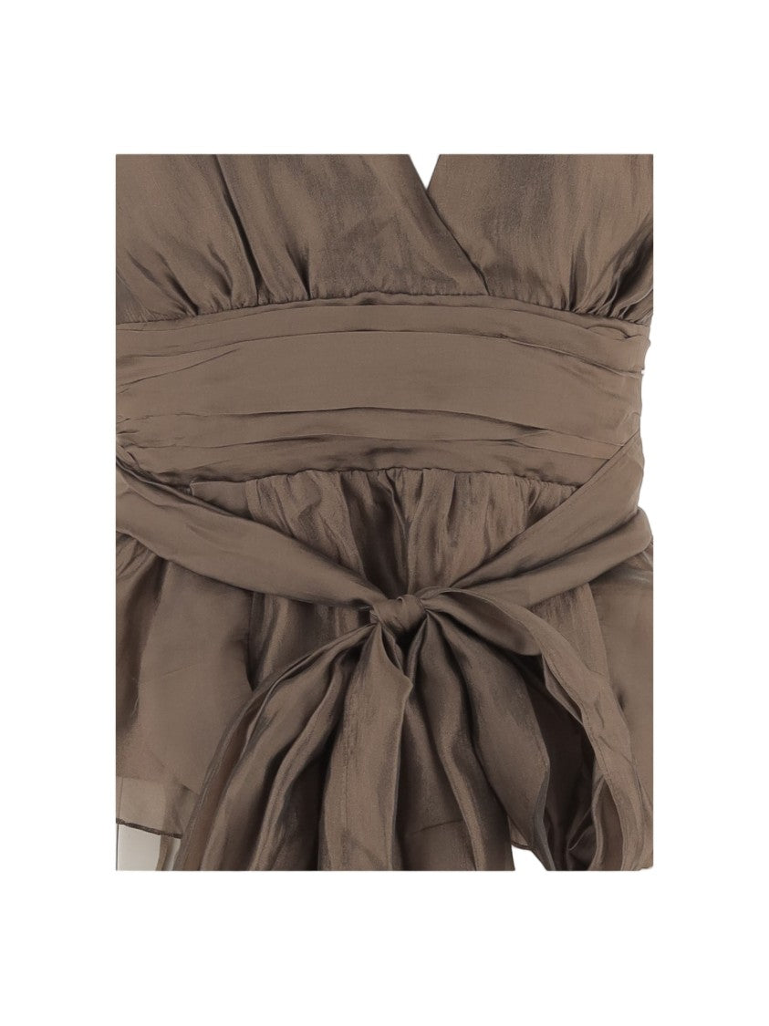 The Garment V-Neck Peplum Top With Crossed Back Straps And Front Bow