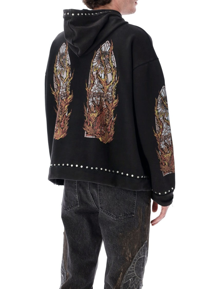 Who Decides War Hardware Graphic Flame Hooded Pullover