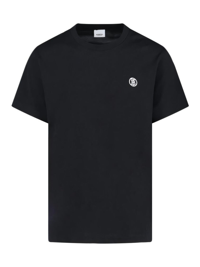 Burberry Black Cotton T-Shirt With Embroidered Logo