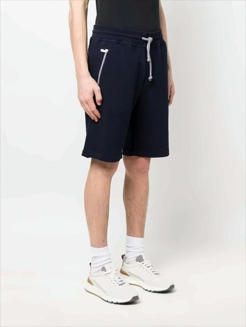 Brunello Cucinelli Tailored Blue Shorts With Drawstring Waistband