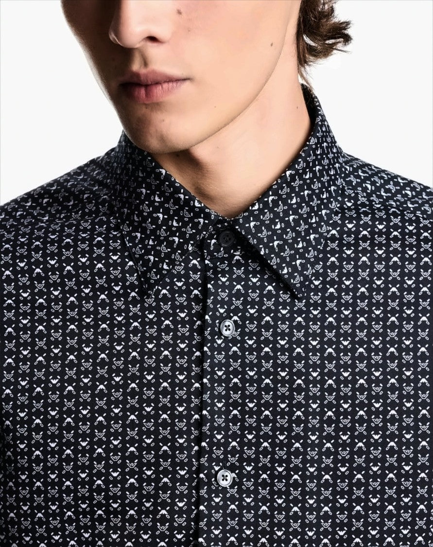 Emporio Armani Tailored Blue Shirt With All-Over Print