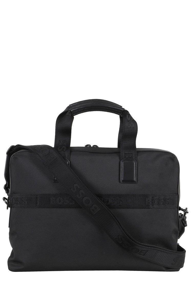 Boss Structured Briefcase With Logo Applique And Removable Strap