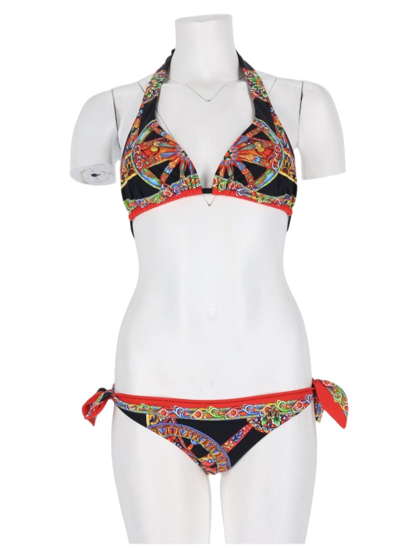 Dolce & Gabbana Baroque-Inspired Halter Two-Piece Swimsuit