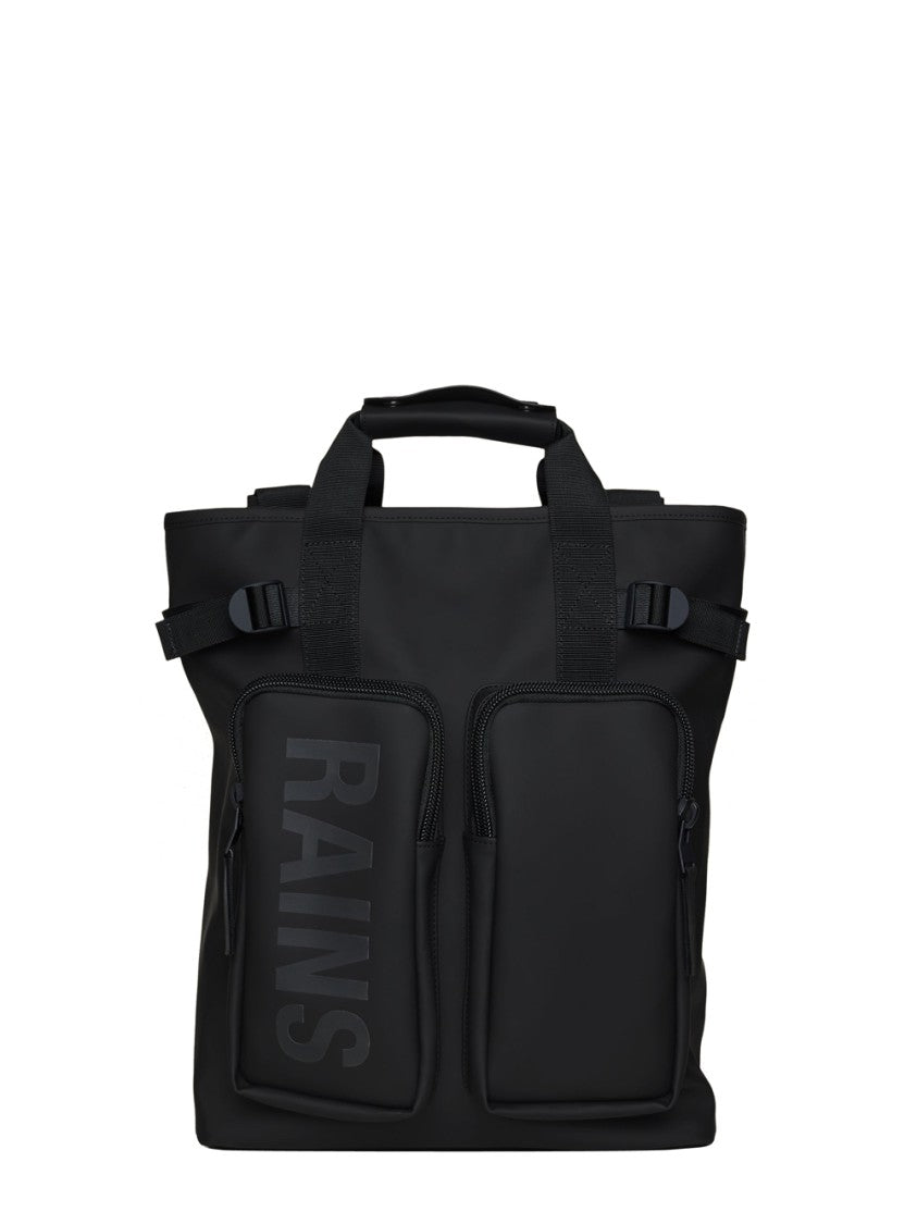 Rains Rectangular Black Minimalist Backpack