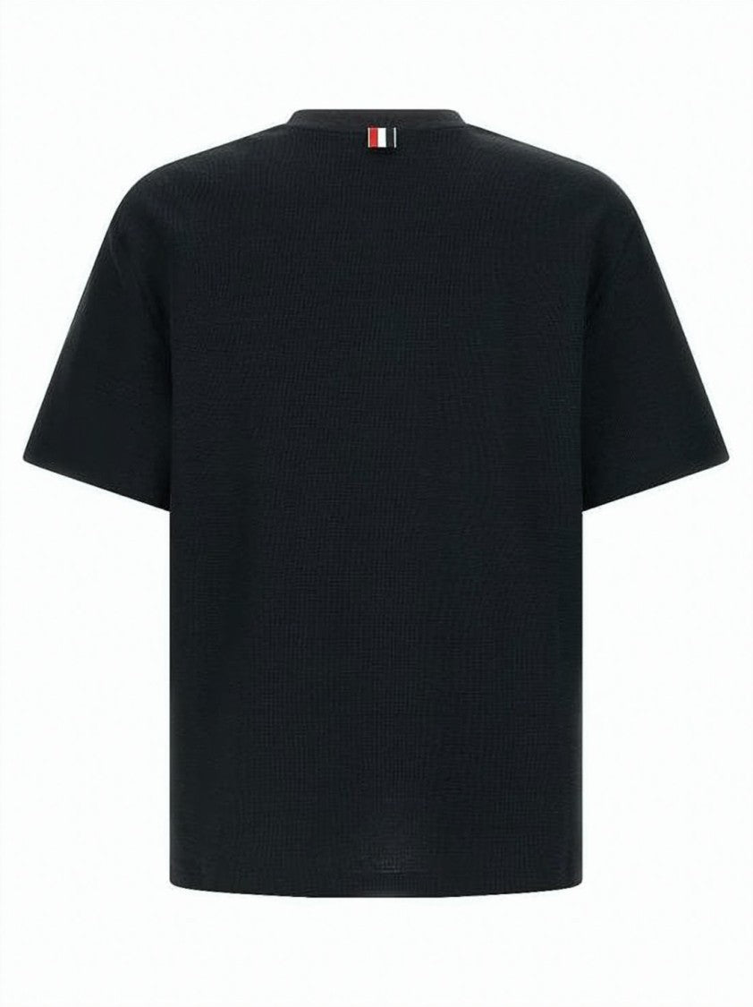 Thom Browne Textured Black Polo T-Shirt With Striped Accents