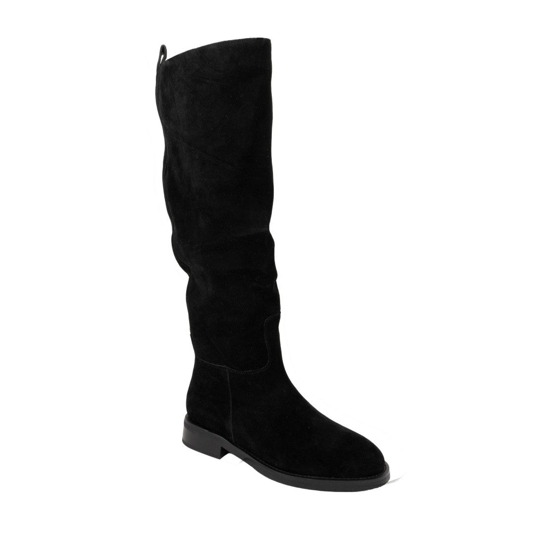 Sergio Moretti Black Flat Plush Fur Lining Side Zipper Suede Boots