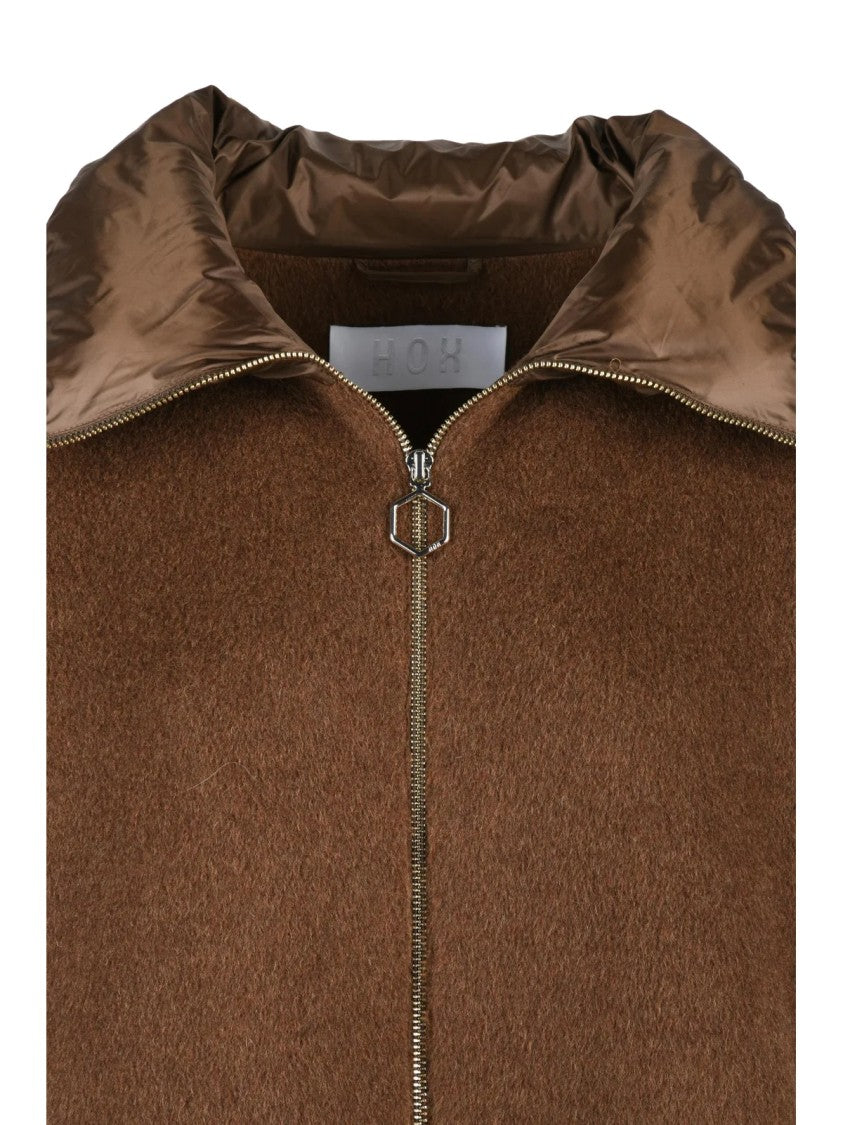 Hox Boxy Silhouette Wool And Camel Blend Coat With Padded Accents