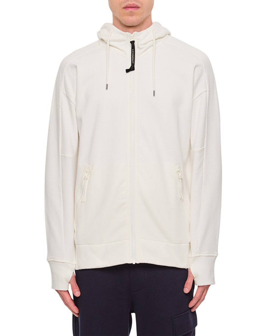 C.P. Company Full-Zip White Sweatshirt With Visor Hood