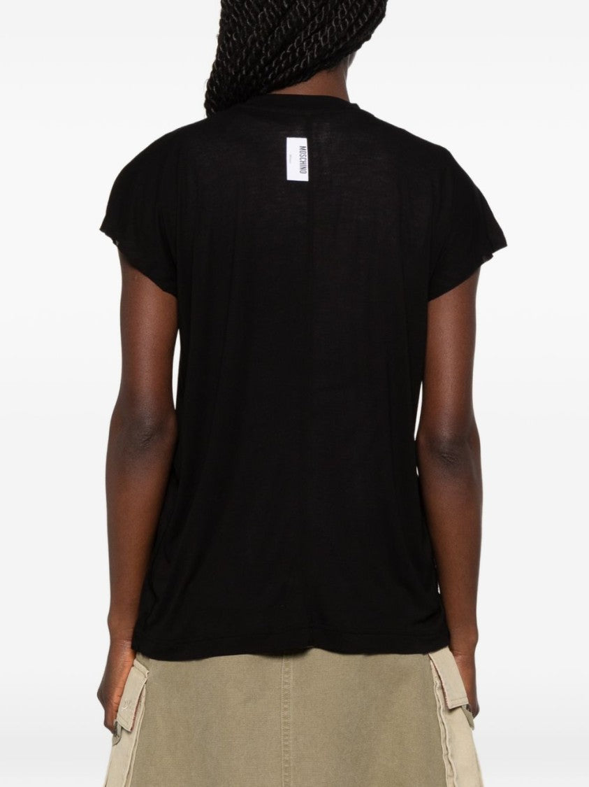 Moschino Black Slub Texture Relaxed Cap Top