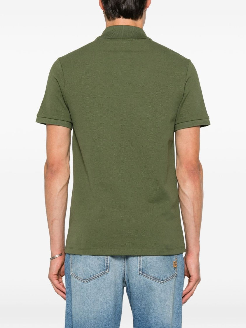 Balmain Khaki Green Piqué Weave Polo Shirt With Logo Patch