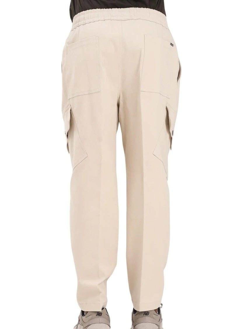 Yes London Beige Pleated Stretch Cotton Cargo Pants