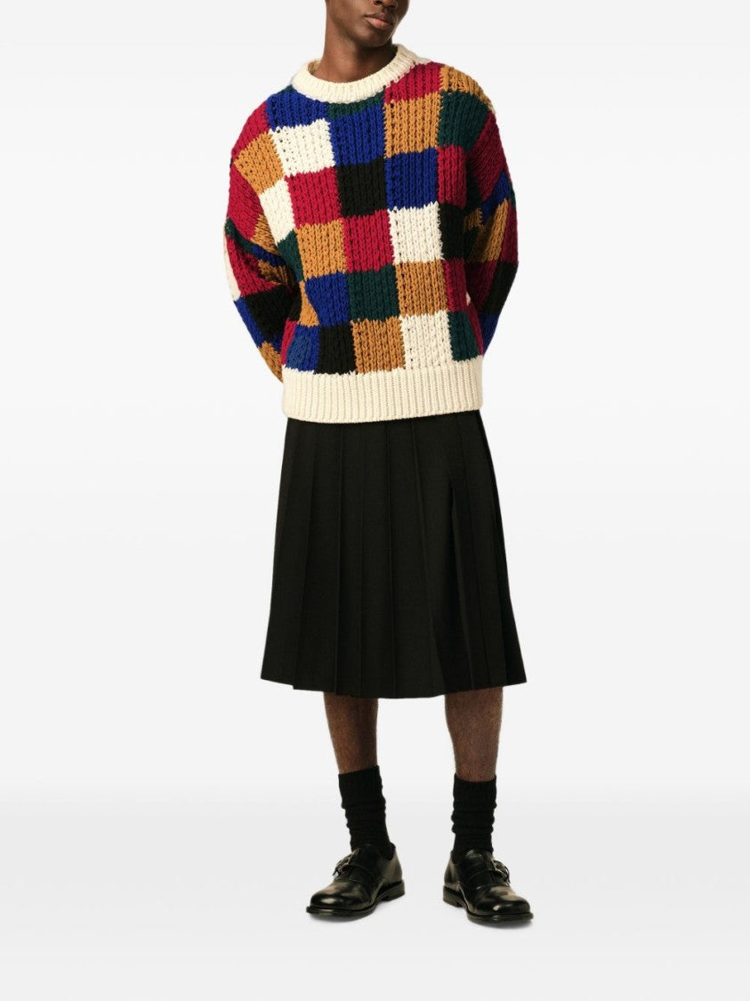Ami Paris Chunky Knit Sweater With Bold Checkered Pattern
