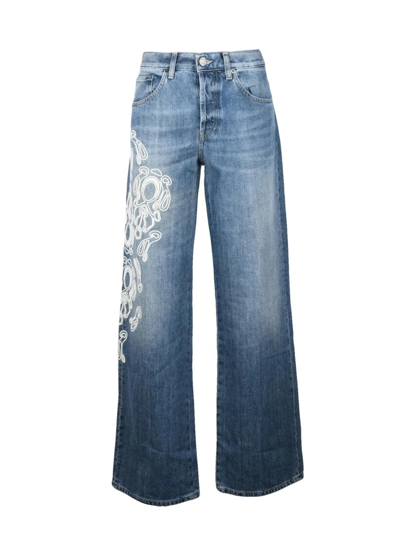 Dondup Jacklyn Wide Leg Jeans Embroidered - Blue