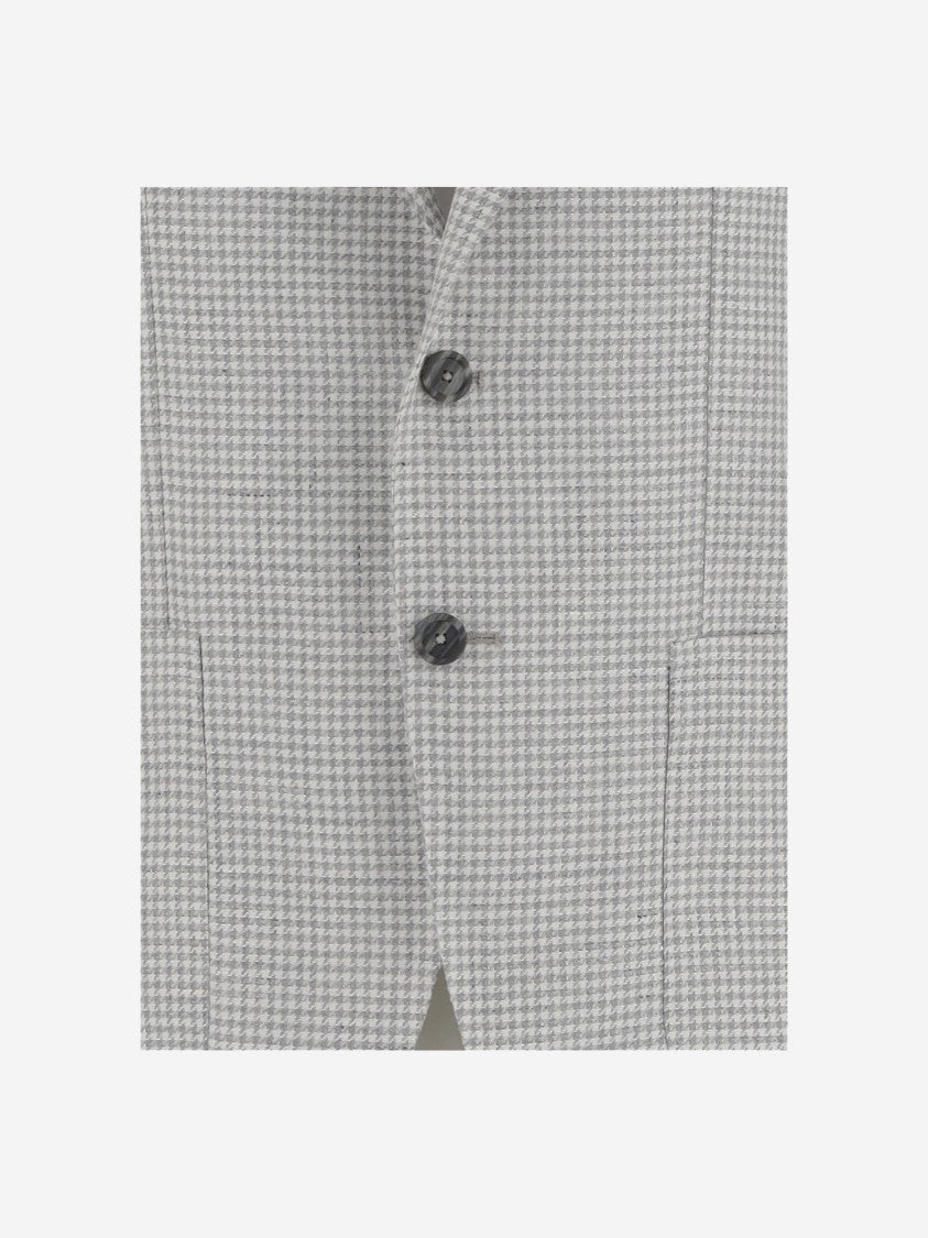 Tagliatore Linen Blend Single-Breasted Jacket With Houndstooth Pattern