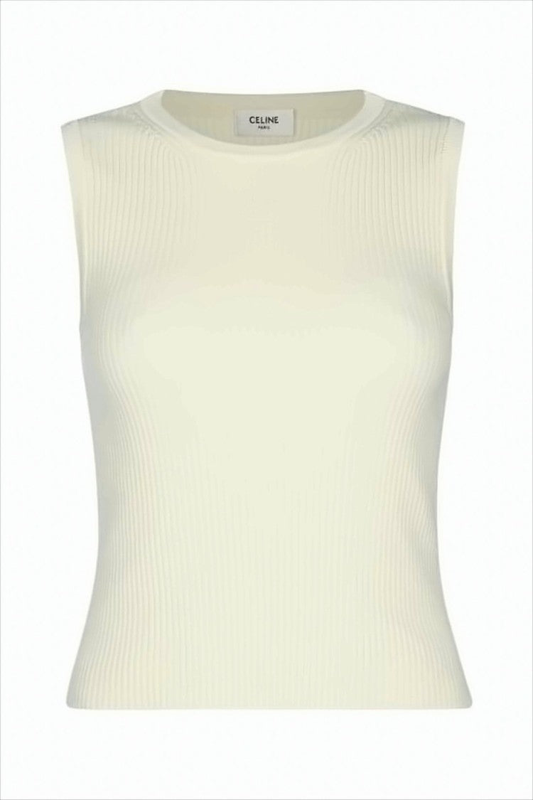 Celine Ribbed Knit Sleeveless Top With Cropped Fit