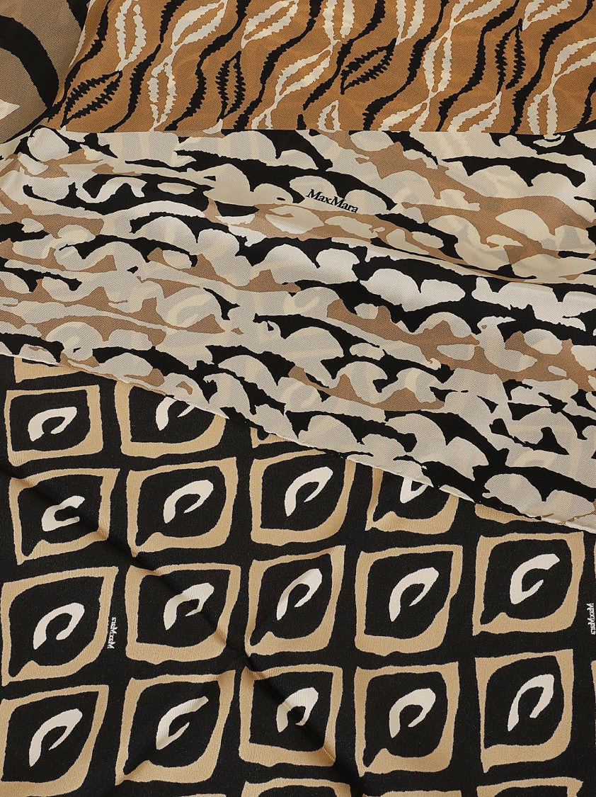 Max Mara Botanical Silk Twill Stola Scarf With Iconic Monogram
