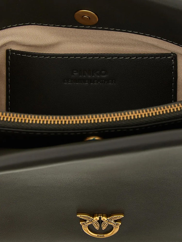 Pinko Rectangular Shoulder Bag In Smooth Cow Leather With Gold Accents