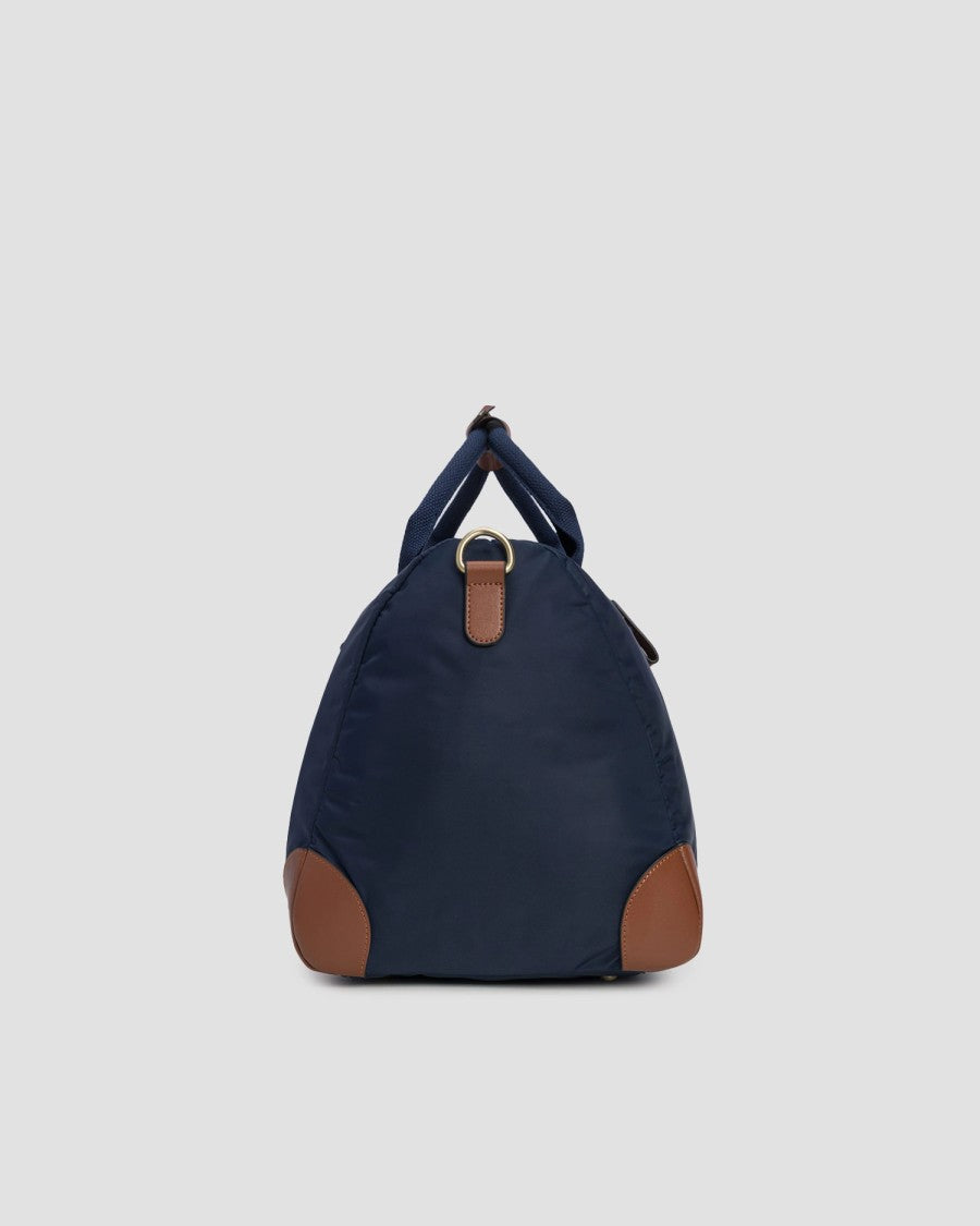 Mc2 Saint Barth Navy Blue Duffle Bag With Brown Leather Accents