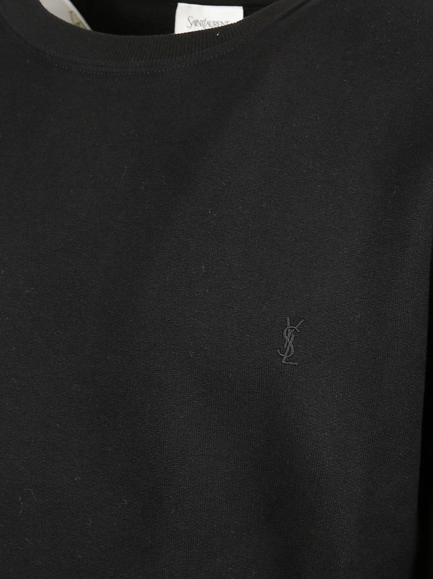 Saint Laurent Crew Neck Black Cotton Sweatshirt