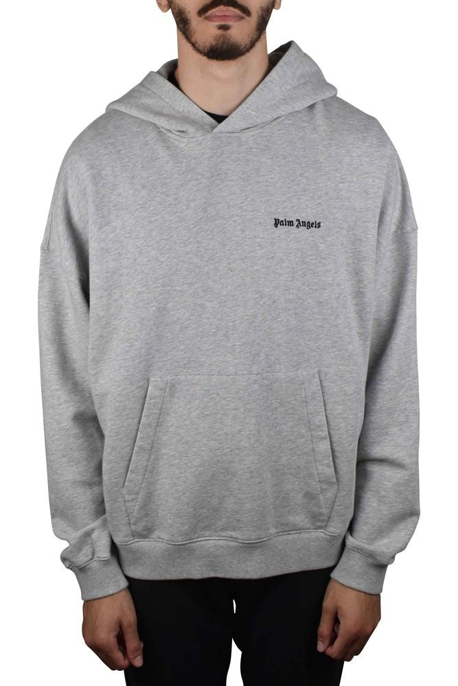 Palm Angels Relaxed Grey Hoodie With Embroidered Logos