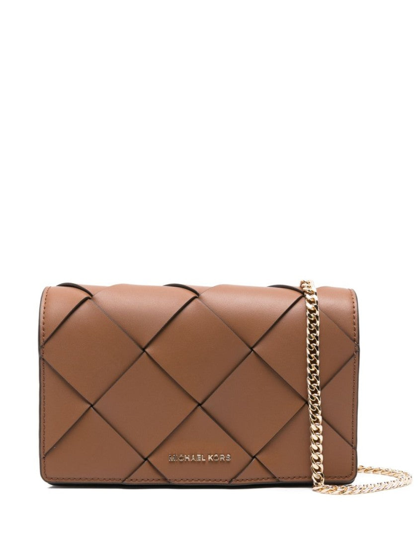 Michael Kors Quilted Beige Shoulder Bag With Gold Chain Strap
