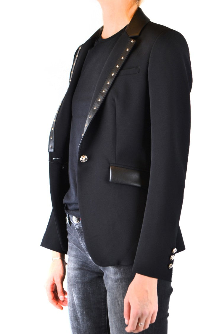 Philipp Plein Tailored Black Blazer With Leather Trim