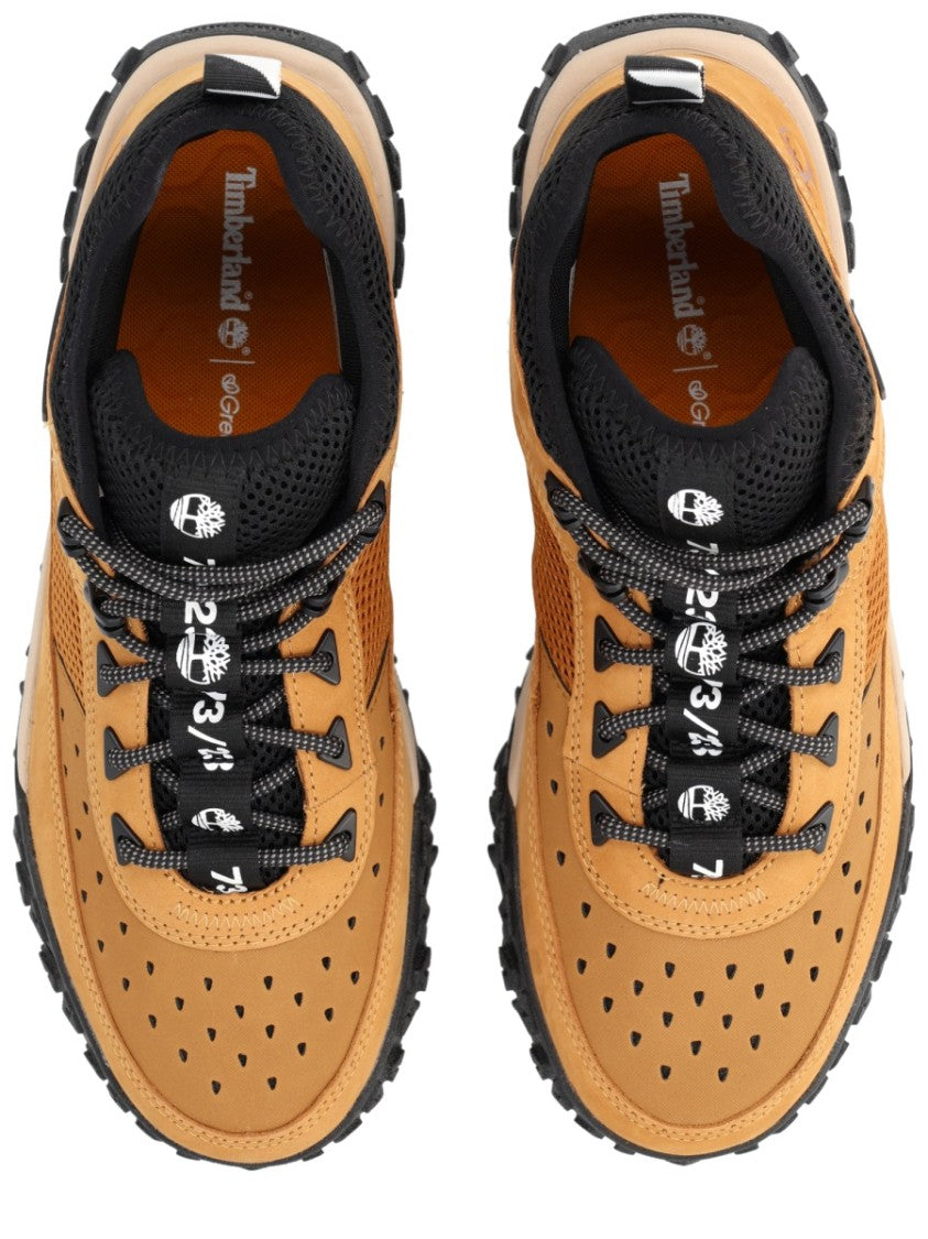 Timberland Tan Leather And Black Mesh Sneakers With Rugged Design