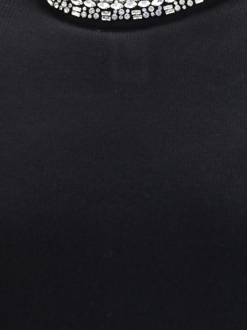 Pinko Black Cropped Embellished Neckline Sweater