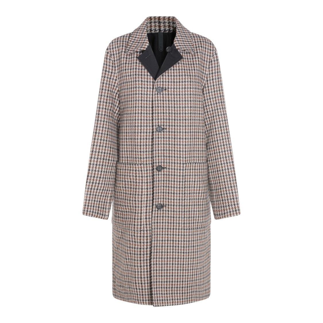 Mackage Houndstooth-Patterned Brown Long Coat With Classic Lapel