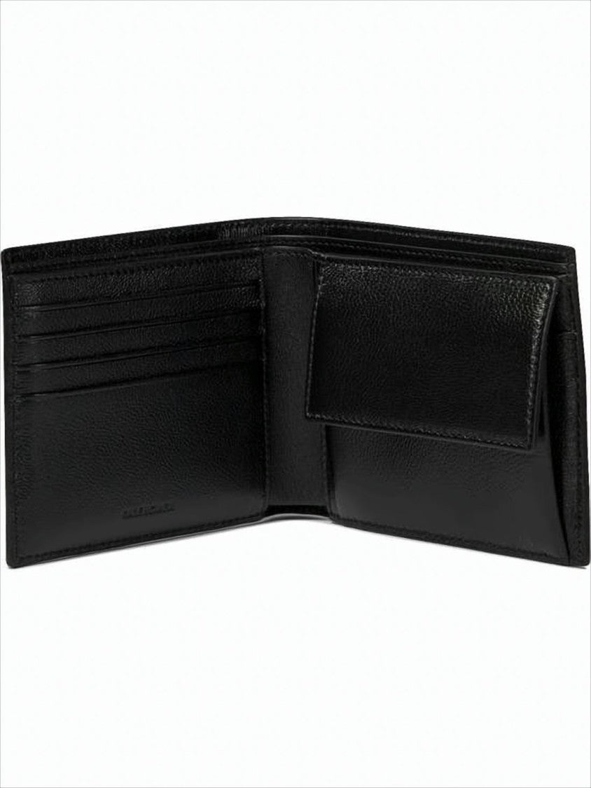 Balenciaga Textured Calf Leather Bifold Wallet With Distressed Logo