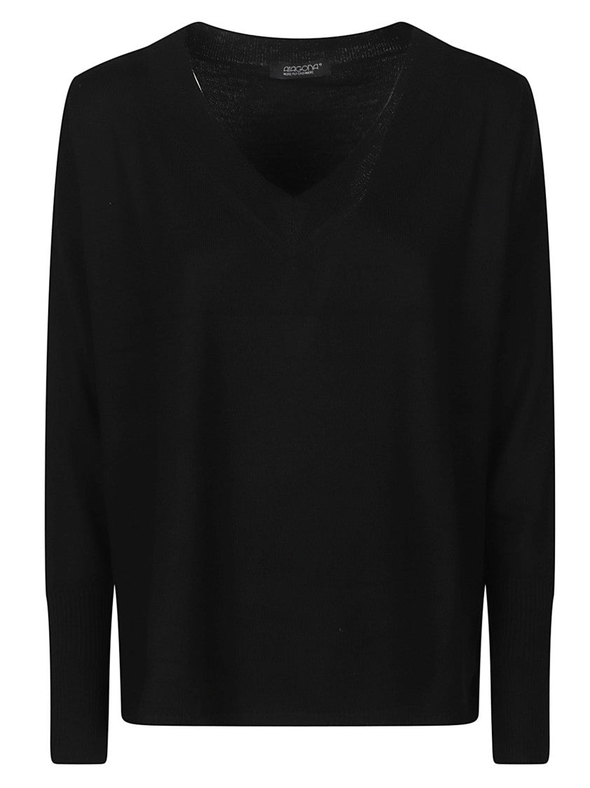 Aragona Cropped Black Virgin Wool Sweater
