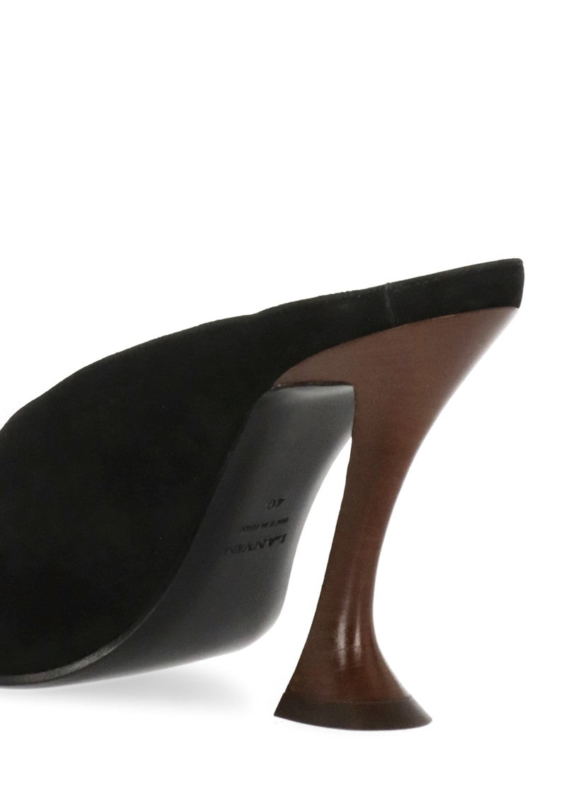 Lanvin Black Suede Heel Shoes With Arrowhead Brown Heel