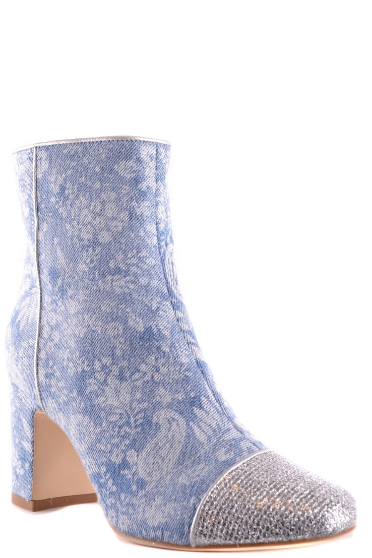 Polly Plume Textured Blue Ankle Boots With Block Heel