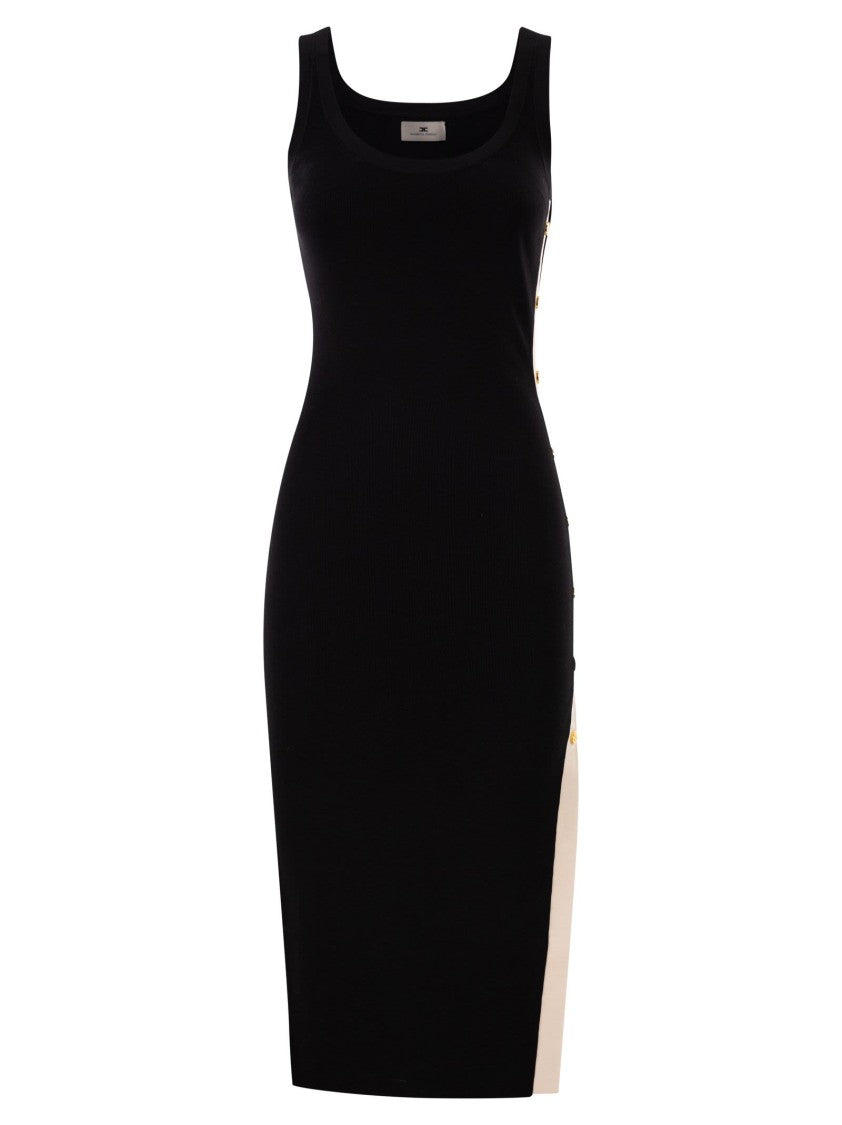 Elisabetta Franchi Fitted Midi Dress With Shiny Viscose Bands
