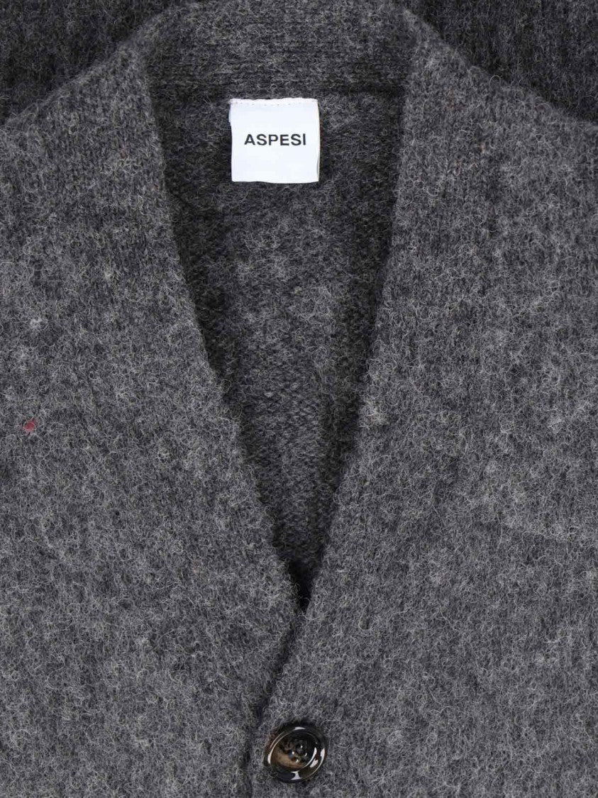 Aspesi Grey V-Neck Wool Cardigan